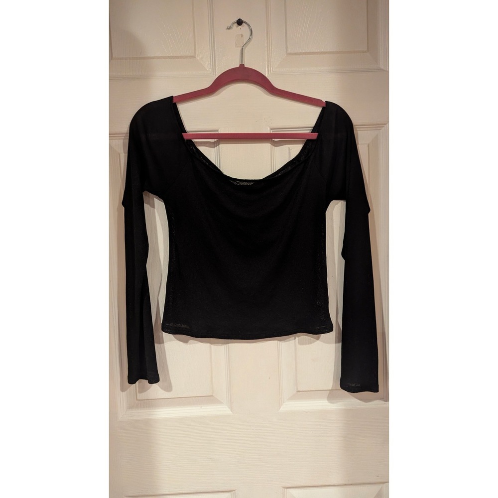 Wild Fable Long Sleeve Top XL Black Sheer Scoop Neck Grunge Goth Layering Top